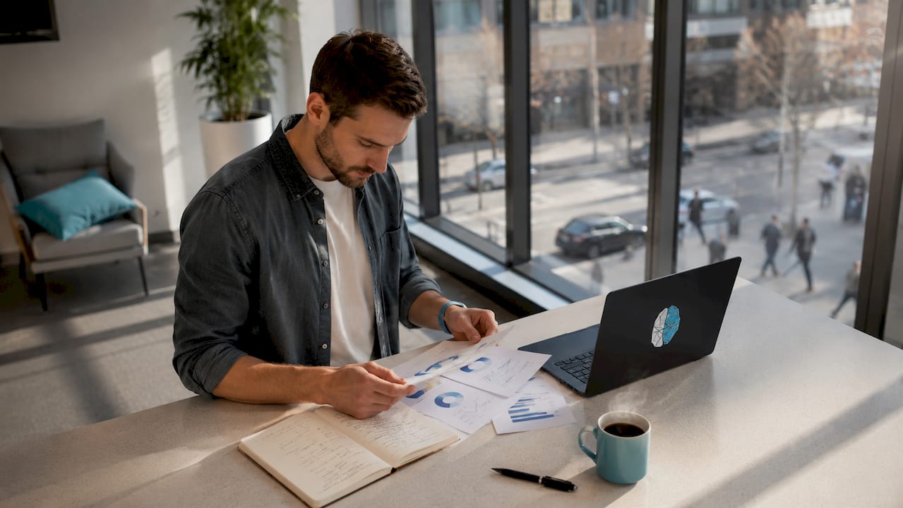 Ein Online-Marketing-Experte wertet die Conversion-Daten der Webseite aus.